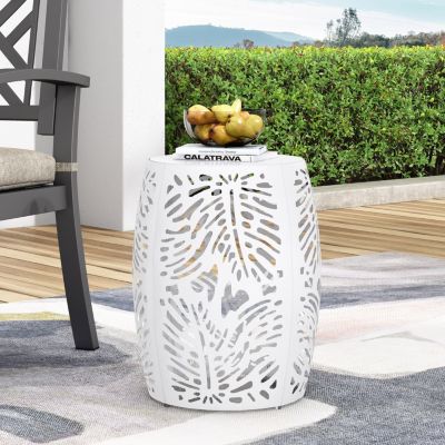  Modern Palm Leaf Side Table with Durable Iron Frame