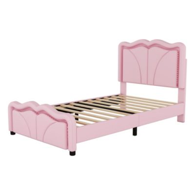 Twin Platform Bed with LED Lights and Adjustable Headboard