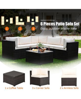 6PCS Patio Rattan Furniture Set Sectional Cushioned Sofa Deck