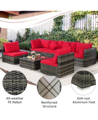 7PCS Patio Rattan Furniture Set Sectional Sofa Garden