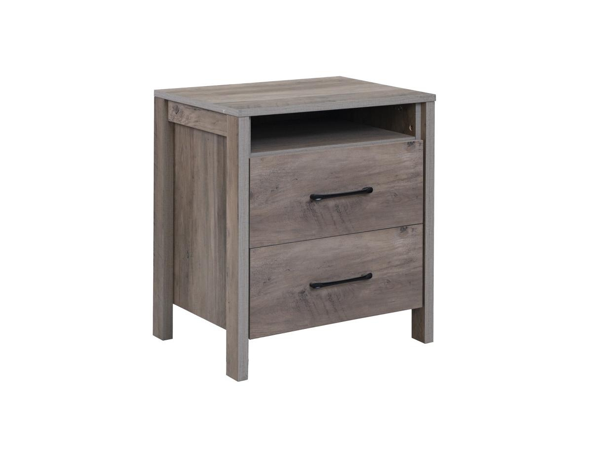 Slickblue Nightstand with 2 Drawers Farmhouse Bed Side Table with Open Storage Shelf- Grey