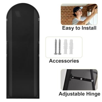 21"x64" Arched Full Length Mirror with Black Aluminum Frame, Free Standing, Leaning, Wall Mounted