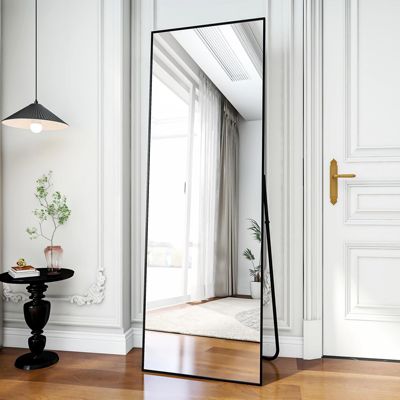 Black 64"x21" Full-Length Rectangle Nano Glass Mirror, Standing or Wall-Mounted