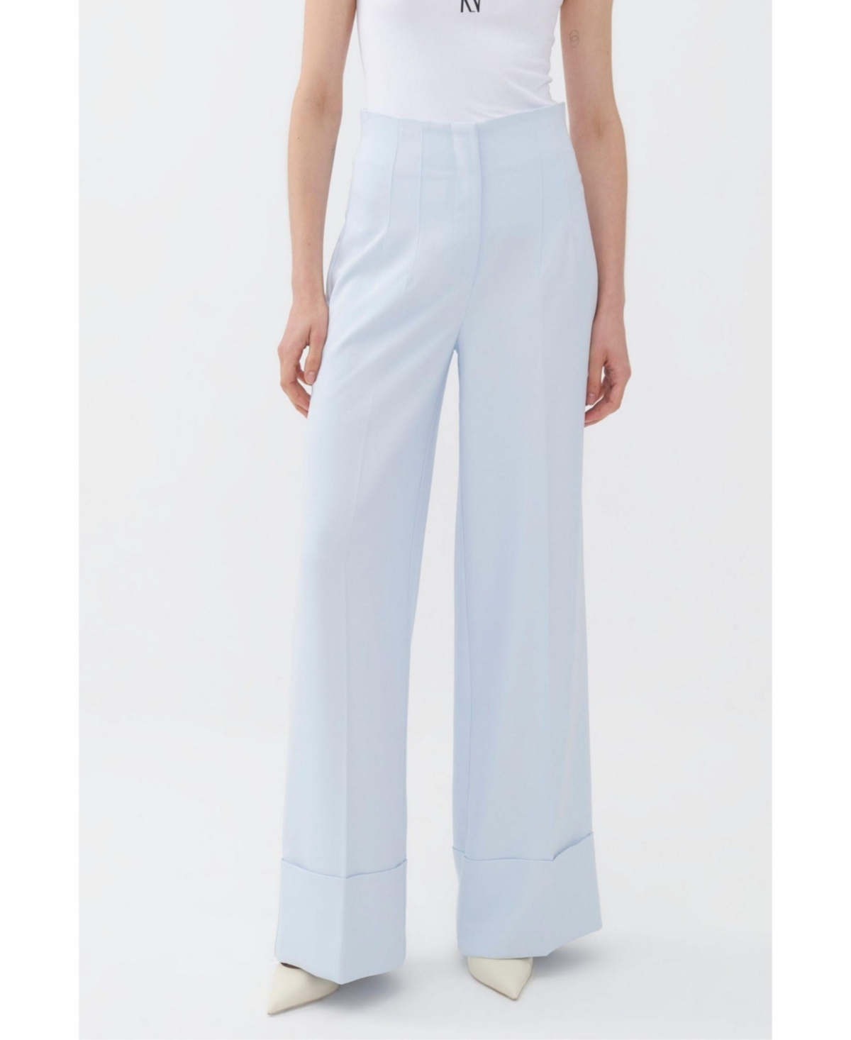 Women's High-Waist Flowy Palazzo Pants - Ice blue