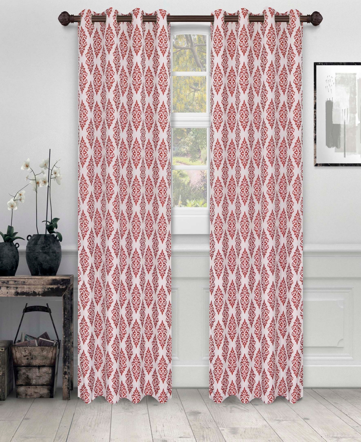 Superior Modern Venetian Damask Jacquard 2-Piece Curtain Panels with Grommet Header Top, 52