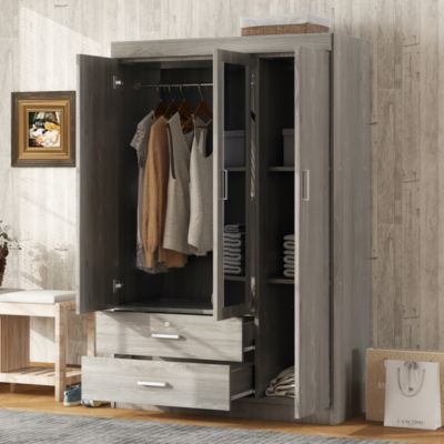 Streamdale 3-Door Mirror Wardrobe with shelves, Gray