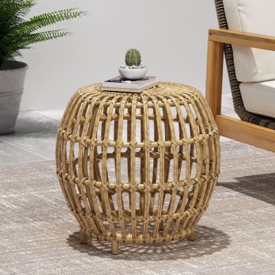Streamdale Handcrafted Faux Rattan Woven Side Table with Boho Style