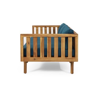 Streamdale Acacia Wood Daybed with Slat Paneling and Water-Resistant Cushions