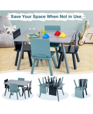 5 Pieces Kids Wooden Activity Play Furniture Set with Building Blocks