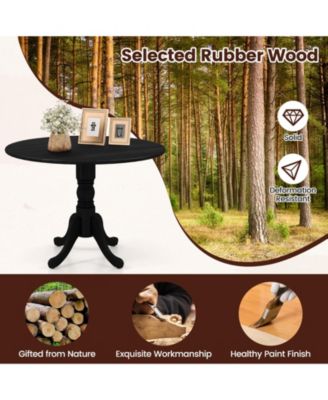 1-Piece Rubberwood Round Table with Curved Trestle Legs Wooden Dining Table