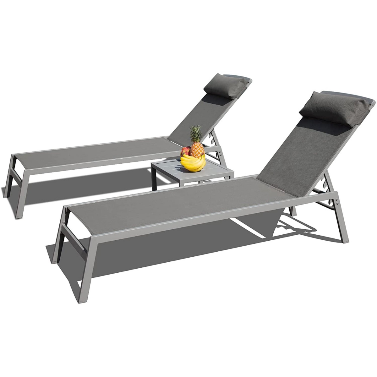 Streamdale Aluminum Pool Lounge Set, 3 Pieces Textilene Recliner With Headrest