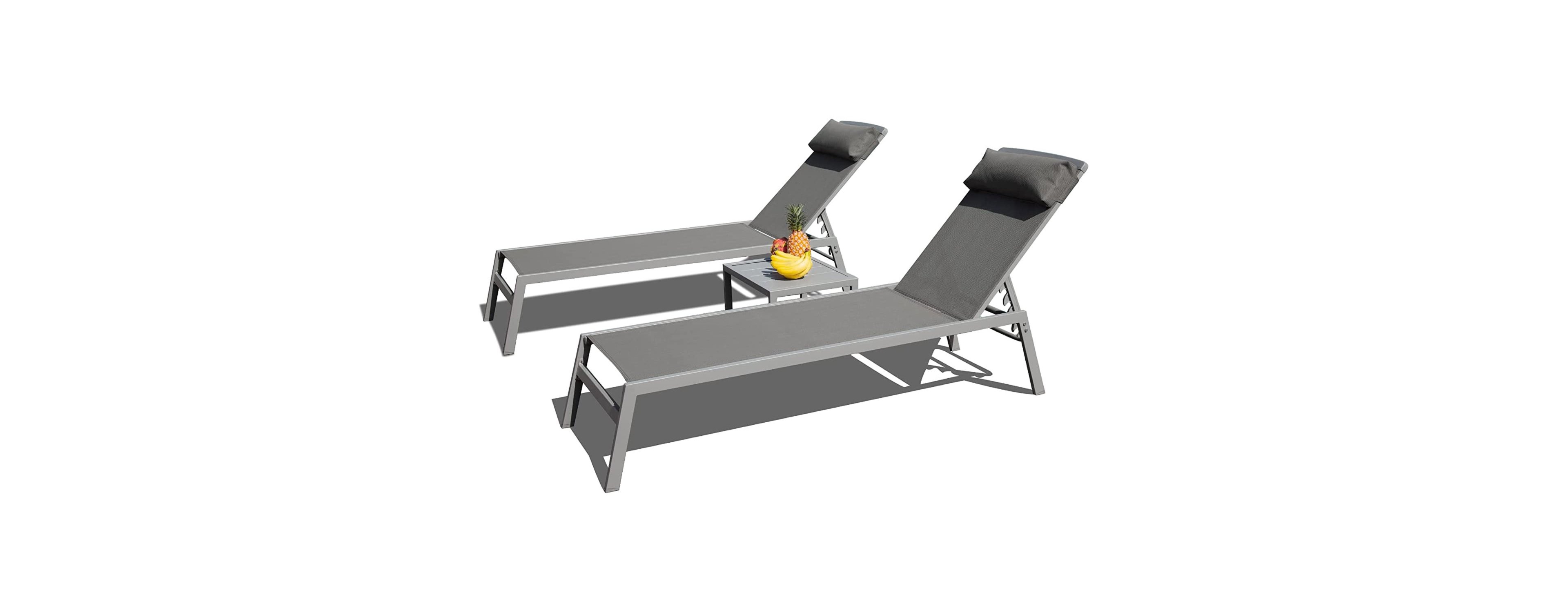 Streamdale Aluminum Pool Lounge Set, 3 Pieces Textilene Recliner With Headrest