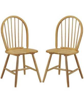 Set of 2 Windsor Dining Chairs with Spindle Backrest in Vintage Wood Finish