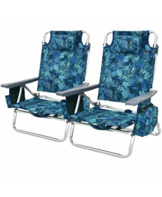 2-Pack Folding Backpack Beach Chair 5-Position Outdoor Reclining Chairs with Pillow