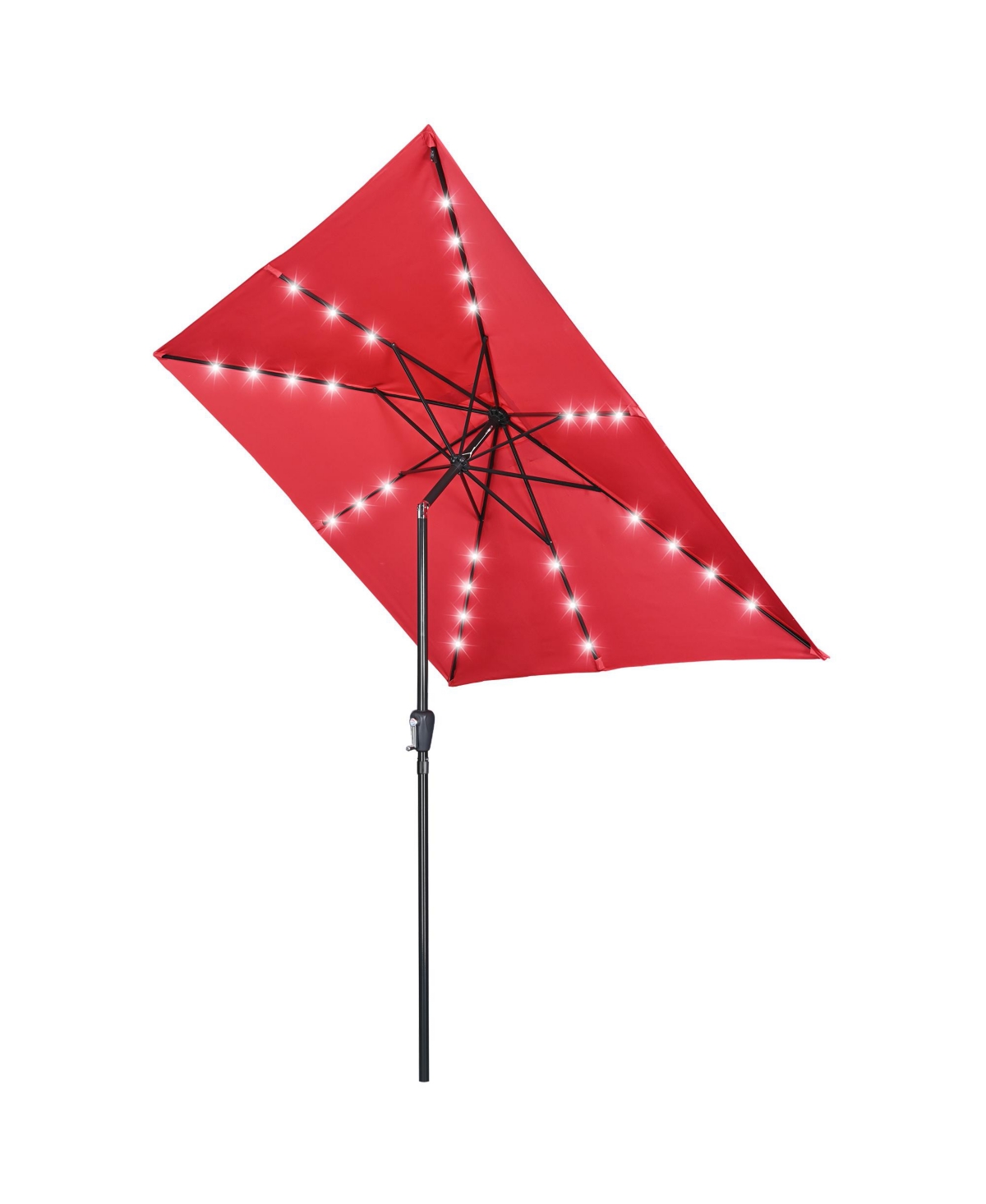 9Ft Square Led Light Patio Umbrella Usb Port Solar Power Crank Tilt Garden Parasol Yard Deck Table Balcony Shade - Red