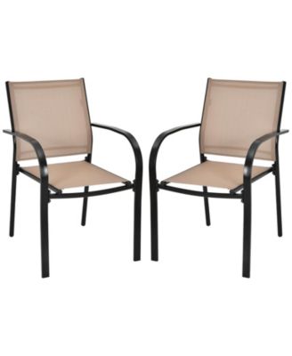 Set of 2 Patio Stackable Dining Chairs with Armrests Garden Deck-Brown