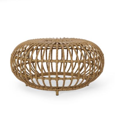 Boho-Chic Handcrafted Faux Rattan Woven Coffee Table