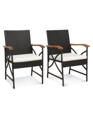 Patio Wicker Dining Chairs with Soft Zippered Cushion-Set of 2