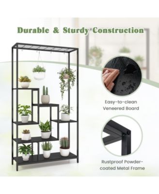 6-Tier Tall Plant Stand 71" Metal Indoor Plant Shelf with 10 Hanging Hooks