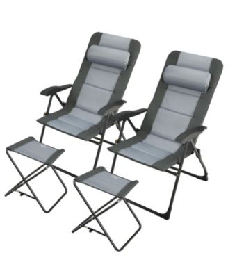 Set of 2 Patiojoy Patio Folding Dining Chair with Ottoman Set Recliner Adjustable-Grey