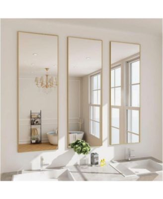 Rectangular Wall Mounted Mirror 16"x50" in Gold