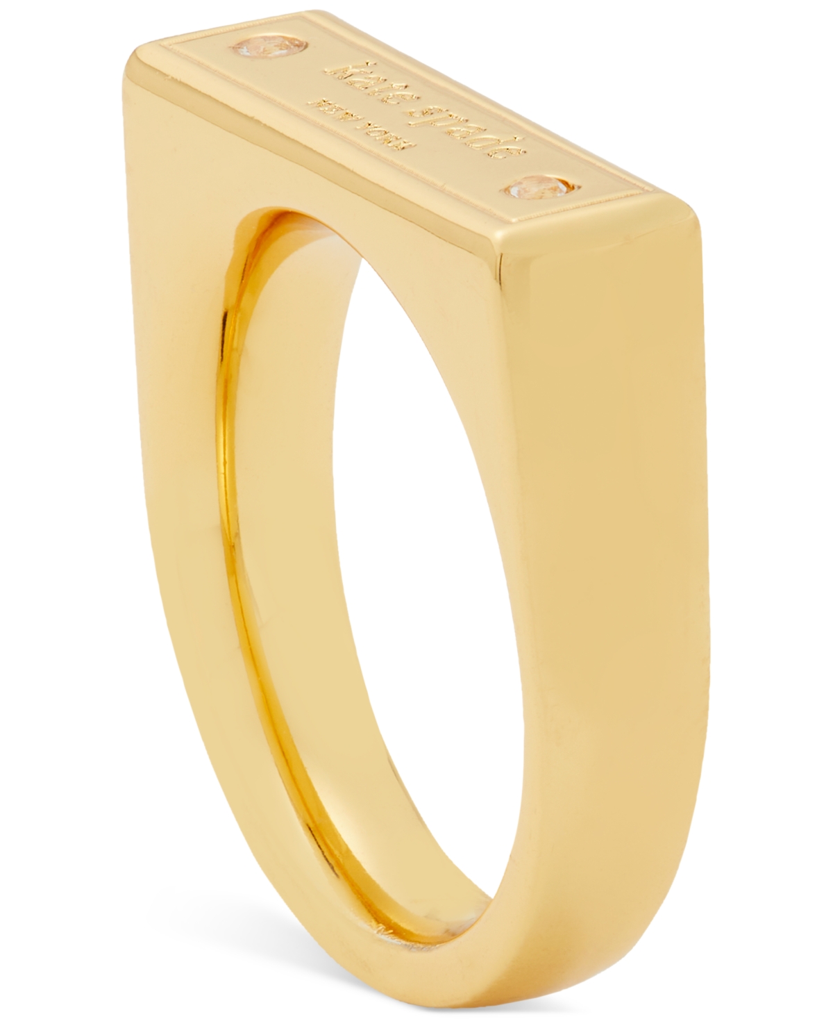 Shop Kate Spade Gold-tone Pave Logo Bar Ring In Clear,gold