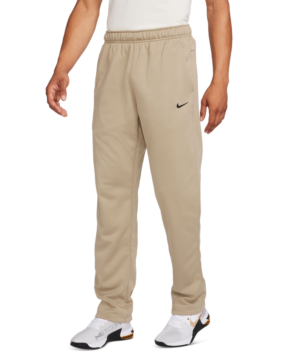 Nike Men's Relaxed-fit Therma-fit Open Hem Fitness Pants In Khaki,khaki,(black)