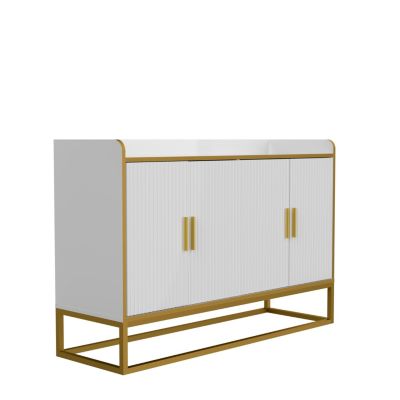 Modern Kitchen Buffet Storage Cabinet Cupboard White Gloss With Metal Legs For Living Room Kitchen