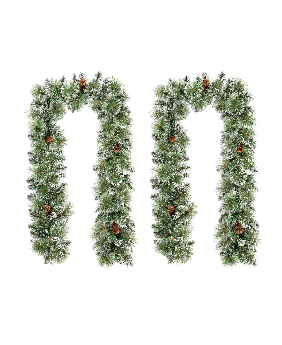 Glitzhome Set of 2 Pre Lit Frosted Greenery Pinecones Christmas Garland, with 35 C3 Clear Light Emitting Diode Lights and Timer, Three Function