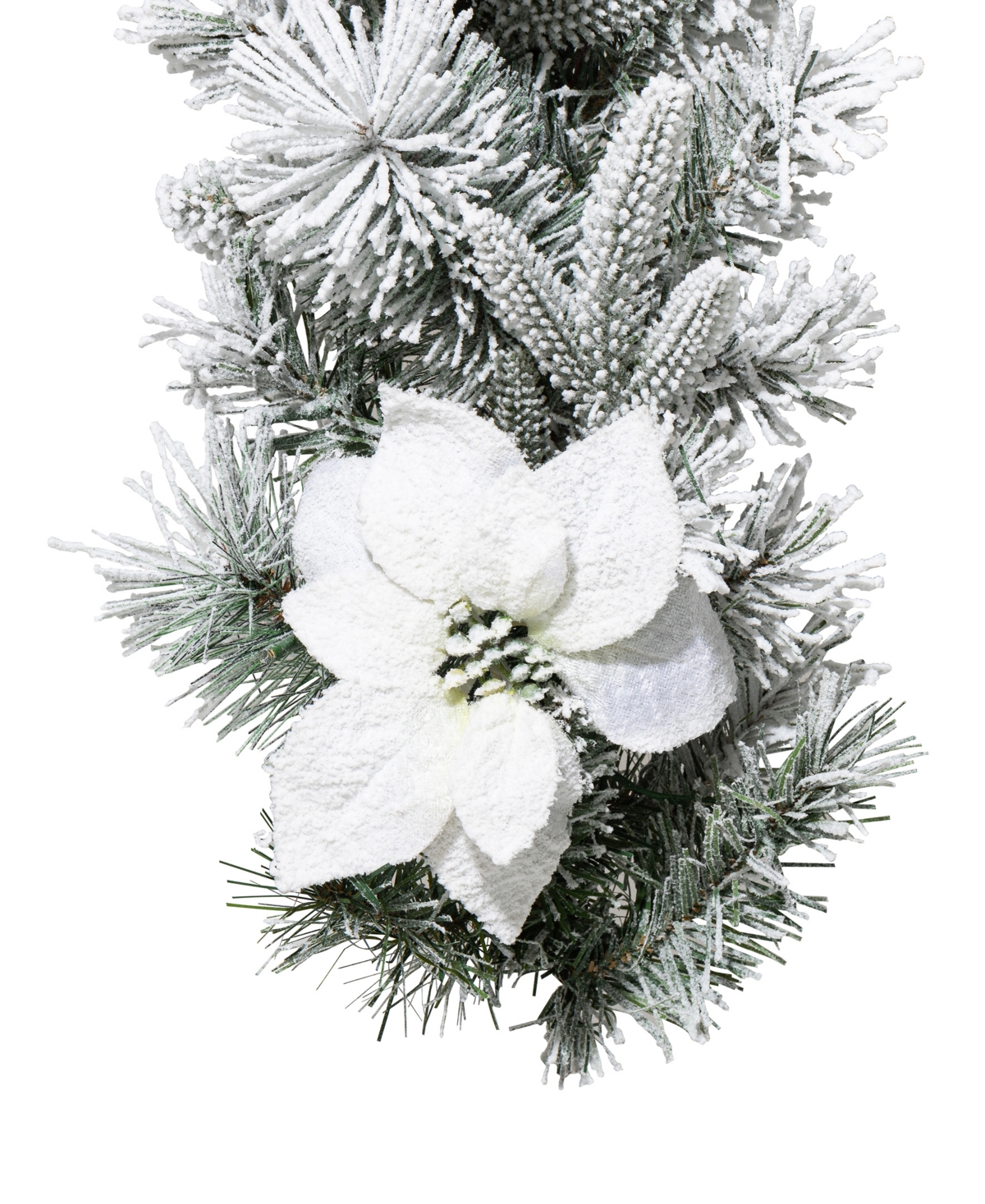 Glitzhome Set Of 2 6ft Pre Lit Flocked Greenery Pine White Poinsettia Christmas Garland, With 50 Warm White Li In Multi