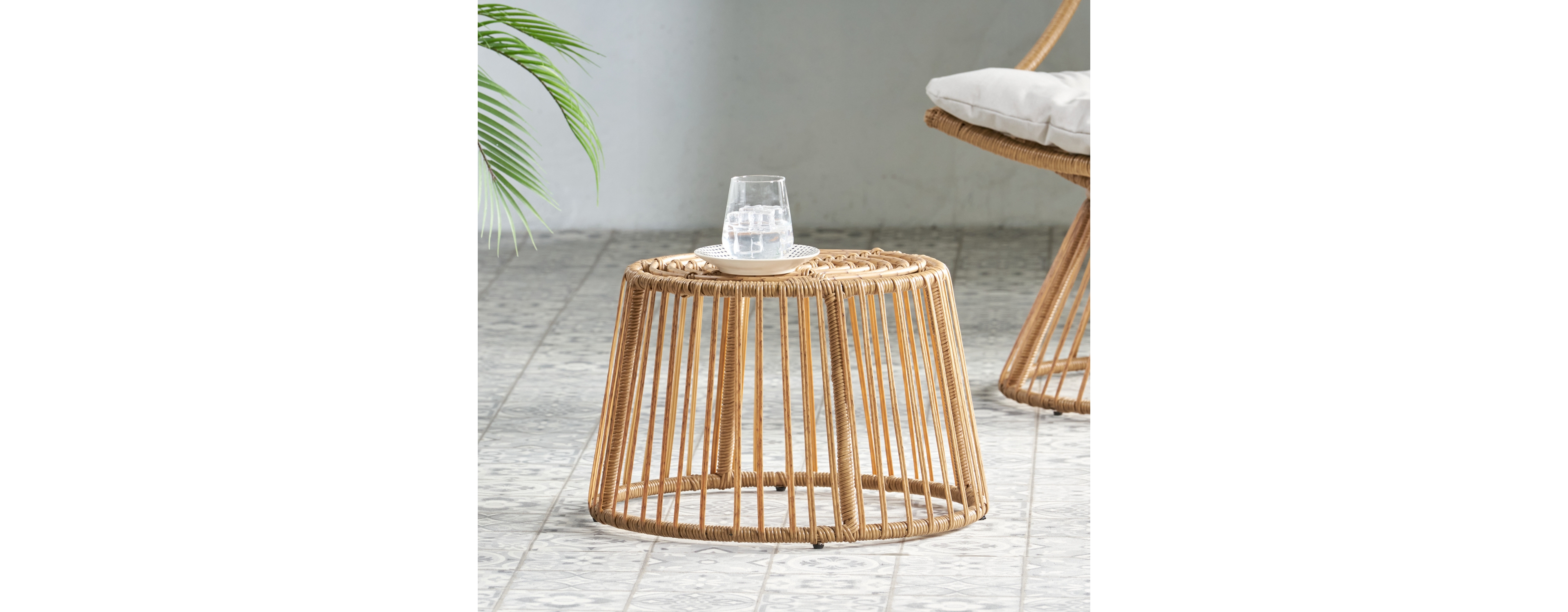 Streamdale Furniture Earthy Boho Wicker Rattan Cage Side Table for Outdoor Decor
