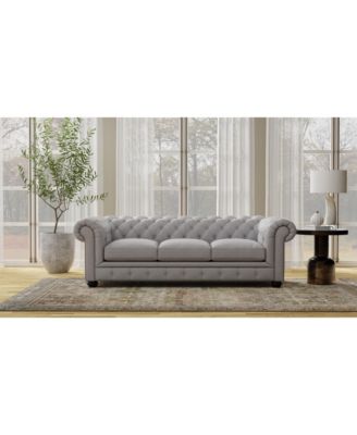 Alexandon 95" Chesterfield Chair in Light Grey Italian Leather with Nailhead