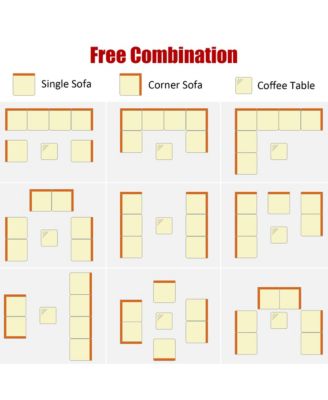 7PCS Patio Rattan Furniture Set Sectional Sofa Garden