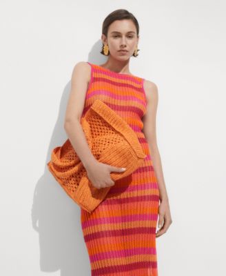 mango striped crochet dress Maxi-dress with crochet panel - Teen Girl