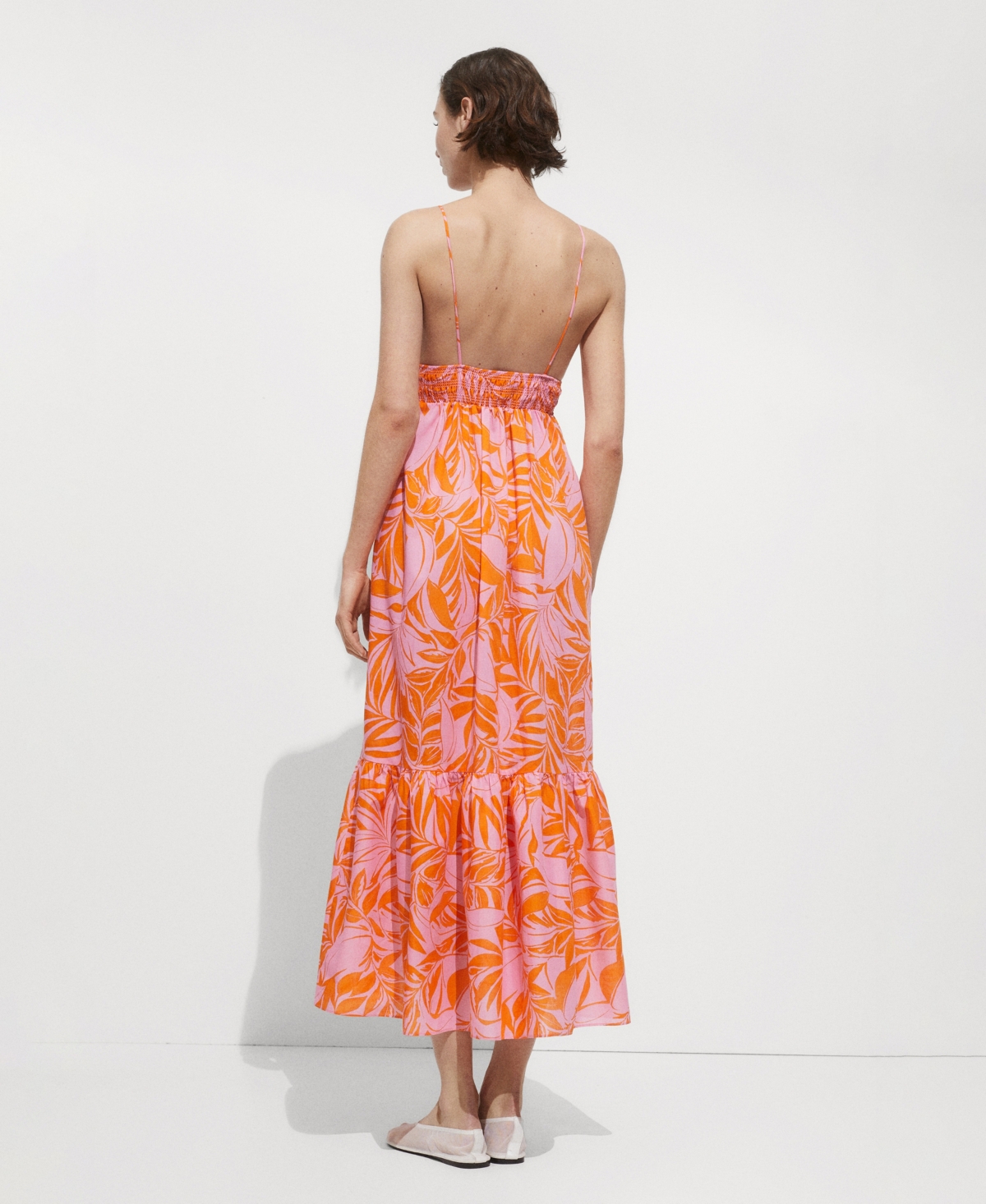 Mango Printed Long Dress Orange In Orange