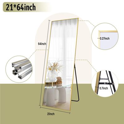 Gold 64"x21" Full-Length Rectangle Nano Glass Mirror, Standing or Wall-Mounted