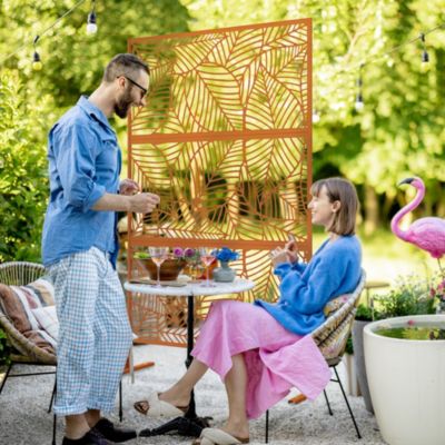 Metal Privacy Screen 6.5' Outdoor Divider Leaf Motif,