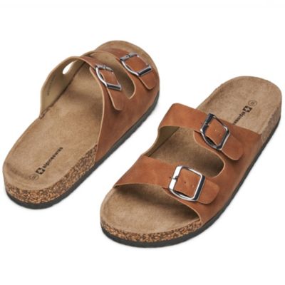 MENS DOUBLE STRAP CASUAL SLIDES FLAT SANDALS