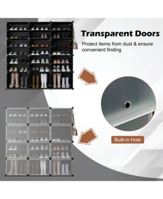 Portable Shoe Rack Organizer 12-Cube 48 Pair Shoe Shelf Storage Cabinet w/Hook