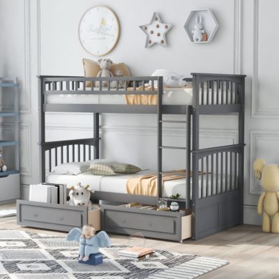 Streamdale Twin Over Twin Bunk Bed With Drawers, Convertible Beds