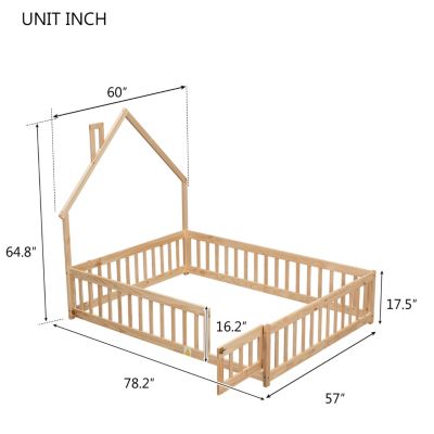Full House-Shaped Headboard Floor Bed With Fence