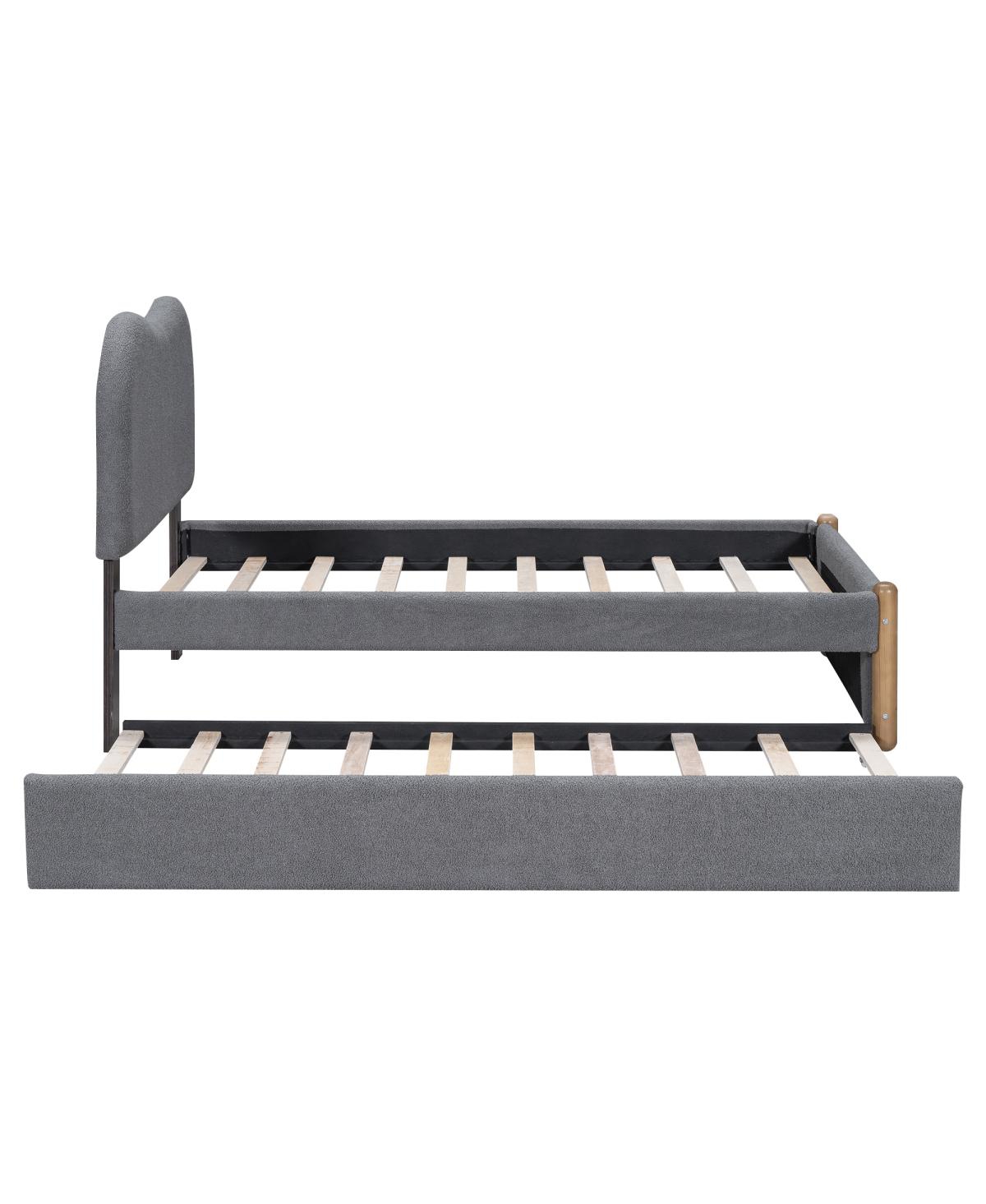 Simplie Fun Twin Size Upholstered Platform Bed With Wood Supporting Feet And Twin Size Trundle