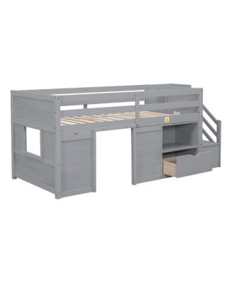  Twin Loft Bed with Stair, Drawer, Shelf