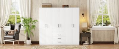 Streamdale 6-Doors Wooden Wardrobe Storage for Bedroom, with Big Drawers, White