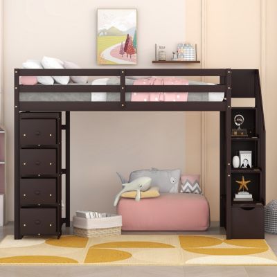 Streamdale Loft Bed with Storage, Stairs, and Shelves