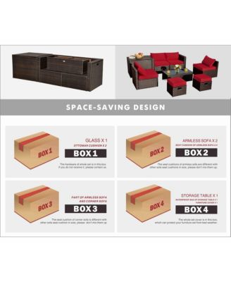 8PCS Patio Rattan Furniture Set Space-Saving Storage Cushion