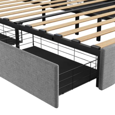 Light Grey Bed Frame with LED and Storage Drawers