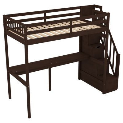 Streamdale Twin Size Loft Bed With Storage Staircase And Built-In Desk