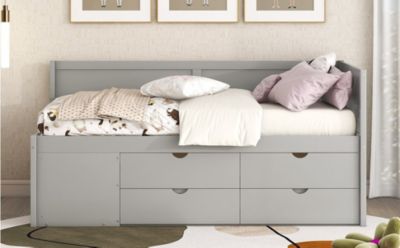 Streamdale Twin Size Daybed With Drawers And Shelves, Gray