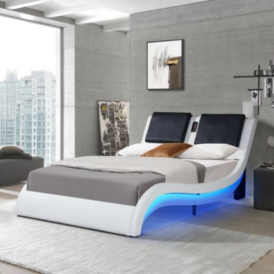 Streamdale PU Platform Bed with LED Lighting & Tooth Lock